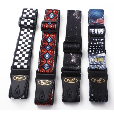 Hot Selling Adjustable Sublimation Custom Guitar Strap with Leather End